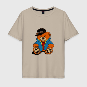 Мужская футболка хлопок Oversize с принтом Мишка Марат в куртке в Екатеринбурге, 100% хлопок | свободный крой, круглый ворот, “спинка” длиннее передней части | 
