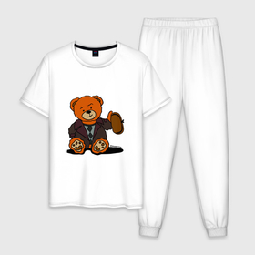 Мужская пижама хлопок с принтом Медведь Кащей с шапкой ушанкой в Кировске, 100% хлопок | брюки и футболка прямого кроя, без карманов, на брюках мягкая резинка на поясе и по низу штанин
 | 