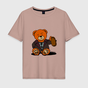 Мужская футболка хлопок Oversize с принтом Медведь Кащей с шапкой ушанкой в Кировске, 100% хлопок | свободный крой, круглый ворот, “спинка” длиннее передней части | Тематика изображения на принте: 