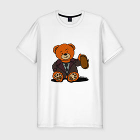Мужская футболка хлопок Slim с принтом Медведь Кащей с шапкой ушанкой в Кировске, 92% хлопок, 8% лайкра | приталенный силуэт, круглый вырез ворота, длина до линии бедра, короткий рукав | 