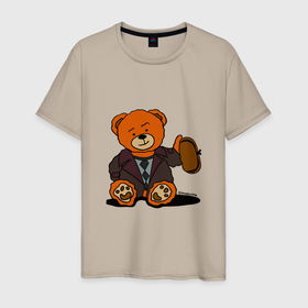 Мужская футболка хлопок с принтом Медведь Кащей с шапкой ушанкой в Кировске, 100% хлопок | прямой крой, круглый вырез горловины, длина до линии бедер, слегка спущенное плечо. | 