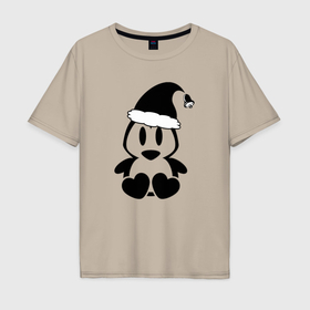 Мужская футболка хлопок Oversize с принтом Милый пингвин с сердечками в Петрозаводске, 100% хлопок | свободный крой, круглый ворот, “спинка” длиннее передней части | Тематика изображения на принте: 