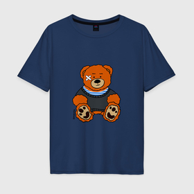 Мужская футболка хлопок Oversize с принтом Медведь Вова с пластырем в Тюмени, 100% хлопок | свободный крой, круглый ворот, “спинка” длиннее передней части | 