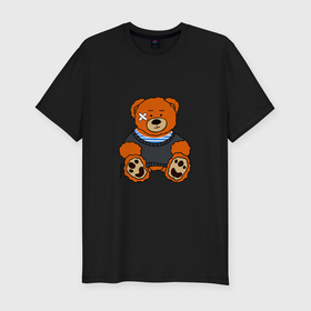 Мужская футболка хлопок Slim с принтом Медведь Вова с пластырем в Курске, 92% хлопок, 8% лайкра | приталенный силуэт, круглый вырез ворота, длина до линии бедра, короткий рукав | 
