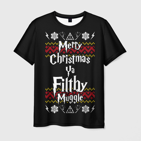 Мужская футболка 3D с принтом Merry Christmas ya filthy muggle в Санкт-Петербурге, 100% полиэфир | прямой крой, круглый вырез горловины, длина до линии бедер | 