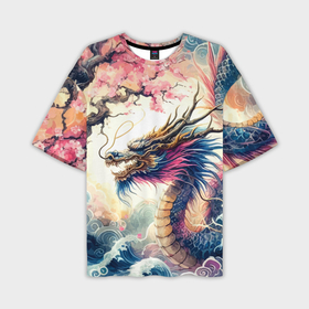 Мужская футболка oversize 3D с принтом Japanese dragon and sakura   engraving в Белгороде,  |  | 