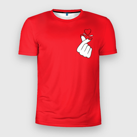 Мужская футболка 3D Slim с принтом Жест влюбленных в Екатеринбурге, 100% полиэстер с улучшенными характеристиками | приталенный силуэт, круглая горловина, широкие плечи, сужается к линии бедра | Тематика изображения на принте: 