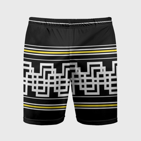 Мужские шорты спортивные с принтом Греческие линии жёлтые и белые в Тюмени,  |  | 