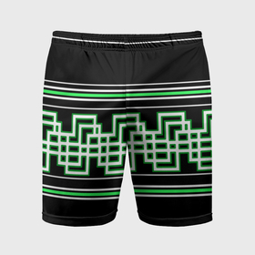 Мужские шорты спортивные с принтом Греческие линии белы и зелёные в Белгороде,  |  | 