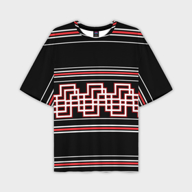 Мужская футболка oversize 3D с принтом Греческие линии красные и белые в Тюмени,  |  | 