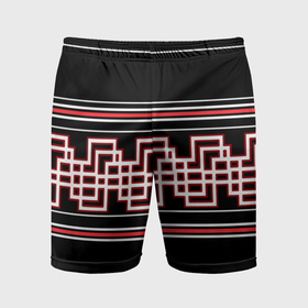 Мужские шорты спортивные с принтом Греческие линии красные и белые в Петрозаводске,  |  | 