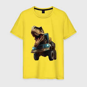 Мужская футболка хлопок с принтом Голова динозавра в тренде в Петрозаводске, 100% хлопок | прямой крой, круглый вырез горловины, длина до линии бедер, слегка спущенное плечо. | 