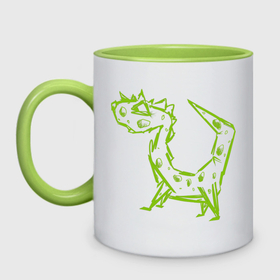 Кружка двухцветная с принтом Зеленый дракон к чаю в Тюмени, керамика | объем — 330 мл, диаметр — 80 мм. Цветная ручка и кайма сверху, в некоторых цветах — вся внутренняя часть | 