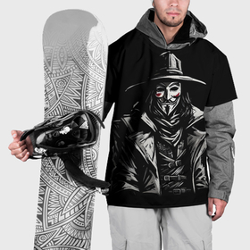 Накидка на куртку 3D с принтом Гай фокс на чёрном фоне в Кировске, 100% полиэстер |  | 