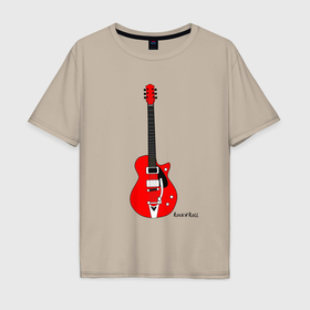 Мужская футболка хлопок Oversize с принтом Красная гитара   рок н ролл в Петрозаводске, 100% хлопок | свободный крой, круглый ворот, “спинка” длиннее передней части | Тематика изображения на принте: 