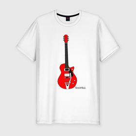 Мужская футболка хлопок Slim с принтом Красная гитара   рок н ролл в Петрозаводске, 92% хлопок, 8% лайкра | приталенный силуэт, круглый вырез ворота, длина до линии бедра, короткий рукав | Тематика изображения на принте: 