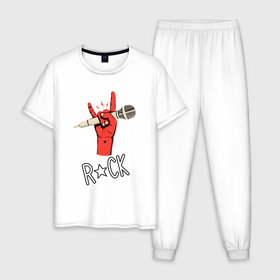 Мужская пижама хлопок с принтом Красная коза  с микрофоном    символ рока , 100% хлопок | брюки и футболка прямого кроя, без карманов, на брюках мягкая резинка на поясе и по низу штанин
 | Тематика изображения на принте: 