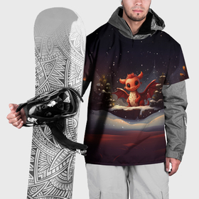 Накидка на куртку 3D с принтом Дракон в зимнем  лесу , 100% полиэстер |  | Тематика изображения на принте: 