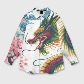 Женская рубашка oversize 3D с принтом Japanese dragon   engraving art в Петрозаводске,  |  | 