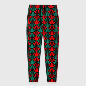 Мужские брюки 3D с принтом Зелёно красная драконья чешуя в Белгороде, 100% полиэстер | манжеты по низу, эластичный пояс регулируется шнурком, по бокам два кармана без застежек, внутренняя часть кармана из мелкой сетки | Тематика изображения на принте: 