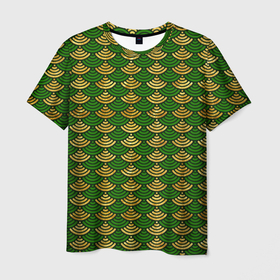 Мужская футболка 3D с принтом Зелёно золотая чешуя в Новосибирске, 100% полиэфир | прямой крой, круглый вырез горловины, длина до линии бедер | Тематика изображения на принте: 