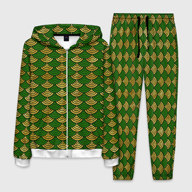 Мужской костюм 3D с принтом Зелёно золотая чешуя в Петрозаводске, 100% полиэстер | Манжеты и пояс оформлены тканевой резинкой, двухслойный капюшон со шнурком для регулировки, карманы спереди | Тематика изображения на принте: 