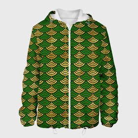 Мужская куртка 3D с принтом Зелёно золотая чешуя , ткань верха — 100% полиэстер, подклад — флис | прямой крой, подол и капюшон оформлены резинкой с фиксаторами, два кармана без застежек по бокам, один большой потайной карман на груди. Карман на груди застегивается на липучку | 
