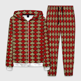 Мужской костюм 3D с принтом Золотая и красная чешуя в Новосибирске, 100% полиэстер | Манжеты и пояс оформлены тканевой резинкой, двухслойный капюшон со шнурком для регулировки, карманы спереди | Тематика изображения на принте: 
