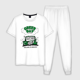 Мужская пижама хлопок с принтом Green Day welcome to paradise в Кировске, 100% хлопок | брюки и футболка прямого кроя, без карманов, на брюках мягкая резинка на поясе и по низу штанин
 | 