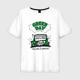 Мужская футболка хлопок Oversize с принтом Green Day welcome to paradise в Петрозаводске, 100% хлопок | свободный крой, круглый ворот, “спинка” длиннее передней части | 