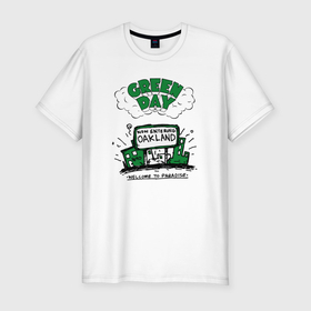 Мужская футболка хлопок Slim с принтом Green Day welcome to paradise в Кировске, 92% хлопок, 8% лайкра | приталенный силуэт, круглый вырез ворота, длина до линии бедра, короткий рукав | 