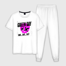 Мужская пижама хлопок с принтом Green Day uno dos tre в Кировске, 100% хлопок | брюки и футболка прямого кроя, без карманов, на брюках мягкая резинка на поясе и по низу штанин
 | Тематика изображения на принте: 