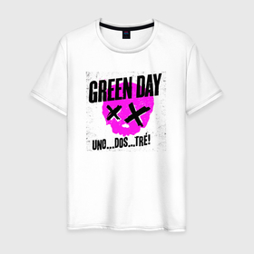 Мужская футболка хлопок с принтом Green Day uno dos tre в Белгороде, 100% хлопок | прямой крой, круглый вырез горловины, длина до линии бедер, слегка спущенное плечо. | Тематика изображения на принте: 