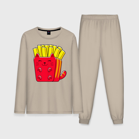 Мужская пижама с лонгсливом хлопок с принтом Кот картошка фри в Курске,  |  | Тематика изображения на принте: 