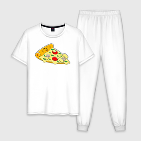 Мужская пижама хлопок с принтом Кот кусок пиццы в Кировске, 100% хлопок | брюки и футболка прямого кроя, без карманов, на брюках мягкая резинка на поясе и по низу штанин
 | Тематика изображения на принте: 