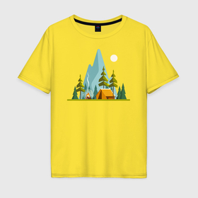 Мужская футболка хлопок Oversize с принтом Летний кемпинг в Курске, 100% хлопок | свободный крой, круглый ворот, “спинка” длиннее передней части | 