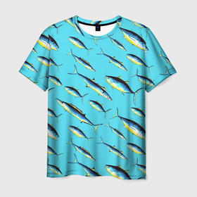 Мужская футболка 3D с принтом Косяк рыб в море в Новосибирске, 100% полиэфир | прямой крой, круглый вырез горловины, длина до линии бедер | 