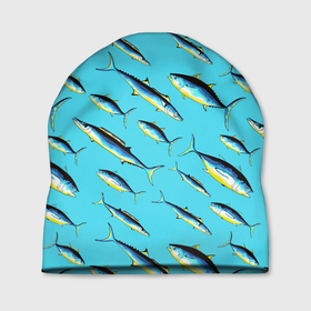Шапка 3D с принтом Косяк рыб в море , 100% полиэстер | универсальный размер, печать по всей поверхности изделия | Тематика изображения на принте: 