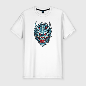 Мужская футболка хлопок Slim с принтом Японский дракон маска в Белгороде, 92% хлопок, 8% лайкра | приталенный силуэт, круглый вырез ворота, длина до линии бедра, короткий рукав | Тематика изображения на принте: 