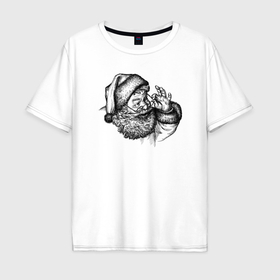 Мужская футболка хлопок Oversize с принтом Добряк Санта в Екатеринбурге, 100% хлопок | свободный крой, круглый ворот, “спинка” длиннее передней части | Тематика изображения на принте: 
