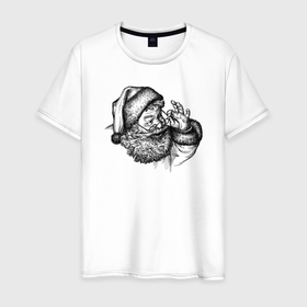 Мужская футболка хлопок с принтом Добряк Санта в Екатеринбурге, 100% хлопок | прямой крой, круглый вырез горловины, длина до линии бедер, слегка спущенное плечо. | 
