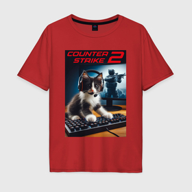 Мужская футболка хлопок Oversize с принтом Counter strike 2   kitten в Санкт-Петербурге, 100% хлопок | свободный крой, круглый ворот, “спинка” длиннее передней части | 