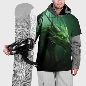 Накидка на куртку 3D с принтом Яркий зеленый дракон в Санкт-Петербурге, 100% полиэстер |  | 