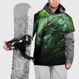 Накидка на куртку 3D с принтом Яркий зеленый дракон  2024 в Санкт-Петербурге, 100% полиэстер |  | 