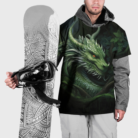 Накидка на куртку 3D с принтом Яркий зеленый дракон   2024 в Екатеринбурге, 100% полиэстер |  | 