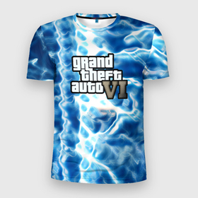 Мужская футболка 3D Slim с принтом Gta 6 storm on vice city в Курске, 100% полиэстер с улучшенными характеристиками | приталенный силуэт, круглая горловина, широкие плечи, сужается к линии бедра | Тематика изображения на принте: 