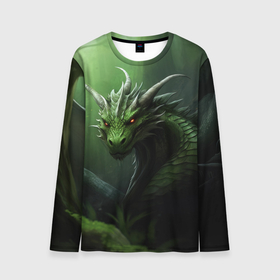 Мужской лонгслив 3D с принтом Лесной  зеленый  дракон символ  2024 в Санкт-Петербурге, 100% полиэстер | длинные рукава, круглый вырез горловины, полуприлегающий силуэт | 