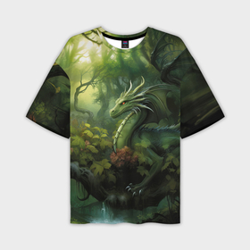 Мужская футболка oversize 3D с принтом Лесной зеленый дракон символ 2024 года в Кировске,  |  | 