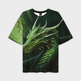 Мужская футболка oversize 3D с принтом Лесной зеленый дракон символ 2024  года в Кировске,  |  | 