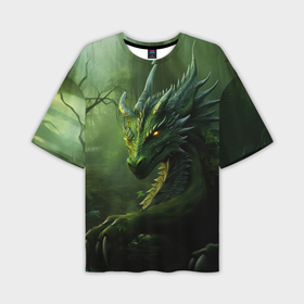 Мужская футболка oversize 3D с принтом Лесной зеленый   дракон символ 2024  года в Кировске,  |  | 